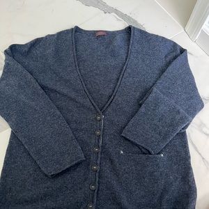 EUC Merino lambs wool blue and gray cardigan sweater with pocket